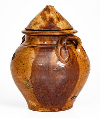 Rare Dated 1854 Manganese-Decorated Redware Jar w/ Lid, Southwestern VA or Eastern TN