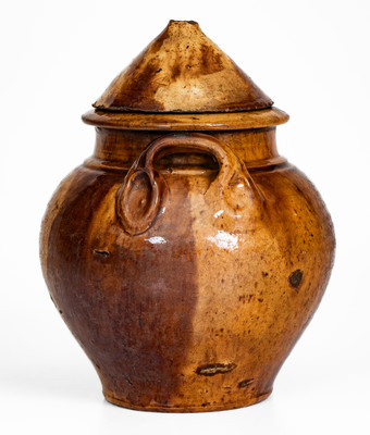 Rare Dated 1854 Manganese-Decorated Redware Jar w/ Lid, Southwestern VA or Eastern TN