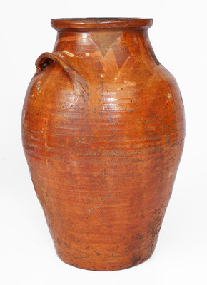 Extremely Rare Slip-Decorated Redware Jar, probably Hawkins County, TN, early 19th century