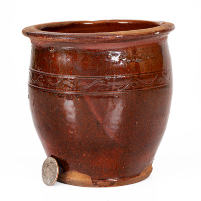 Attrib. Cain Pottery, Sullivan Co, TN Redware Jar, Inscribed "A," possibly Abraham Cain
