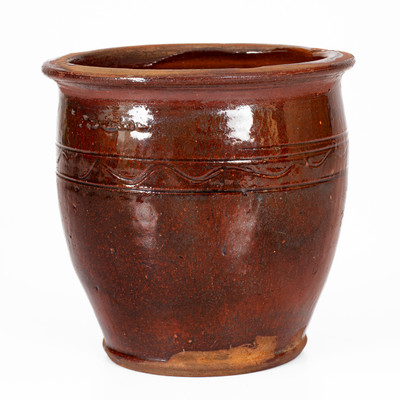 Attrib. Cain Pottery, Sullivan Co, TN Redware Jar, Inscribed "A," possibly Abraham Cain