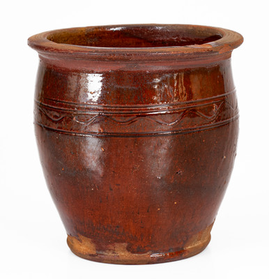Attrib. Cain Pottery, Sullivan Co, TN Redware Jar, Inscribed "A," possibly Abraham Cain