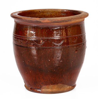 Attrib. Cain Pottery, Sullivan Co, TN Redware Jar, Inscribed "A," possibly Abraham Cain