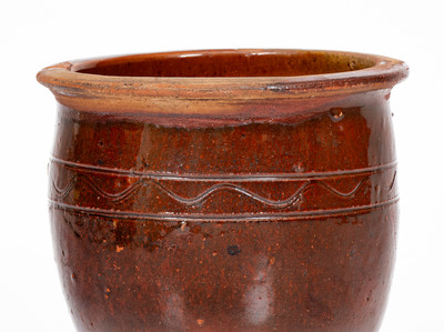 Attrib. Cain Pottery, Sullivan Co, TN Redware Jar, Inscribed "A," possibly Abraham Cain