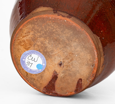 Attrib. Cain Pottery, Sullivan Co, TN Redware Jar, Inscribed "A," possibly Abraham Cain