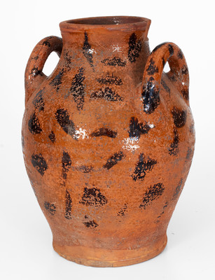 Rare Open-Handled East Tennessee Redware Jar w/ Elaborate Manganese Slash Decoration