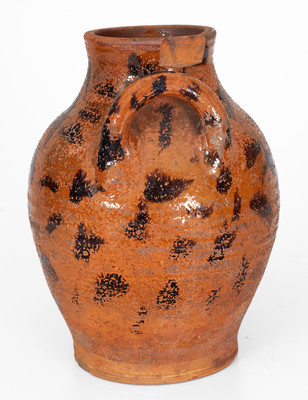 Rare Open-Handled East Tennessee Redware Jar w/ Elaborate Manganese Slash Decoration
