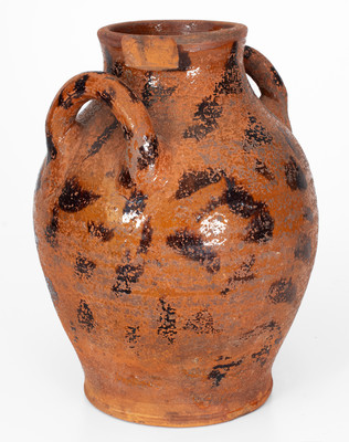 Rare Open-Handled East Tennessee Redware Jar w/ Elaborate Manganese Slash Decoration