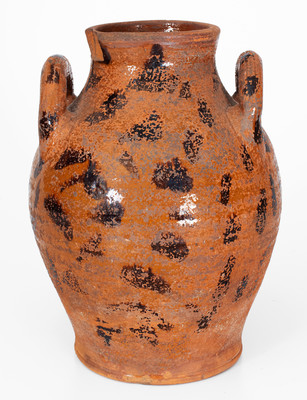 Rare Open-Handled East Tennessee Redware Jar w/ Elaborate Manganese Slash Decoration