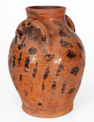 Rare Open-Handled East Tennessee Redware Jar w/ Elaborate Manganese Slash Decoration