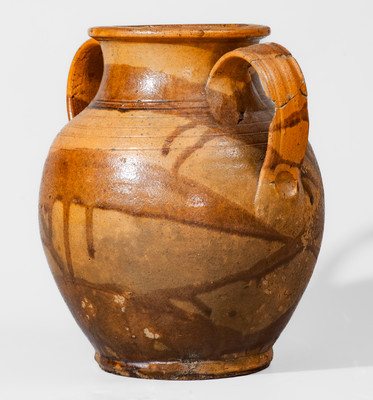 Rare Slip-Decorated Redware Jar attrib. Christopher Alexander Haun or J.A. Lowe, Greene County, TN