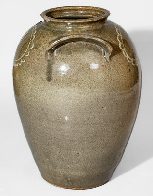 Attrib. Thomas Chandler, Edgefield District, SC Stoneware Jar w/ Kaolin-Slip Floral Decoration