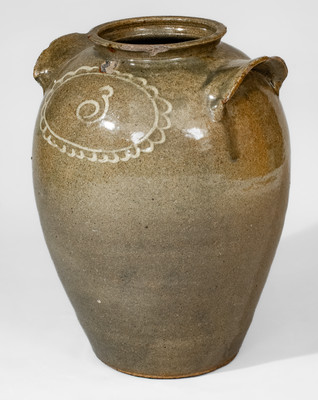 Attrib. Thomas Chandler, Edgefield District, SC Stoneware Jar w/ Kaolin-Slip Floral Decoration