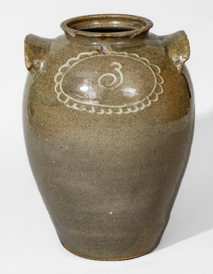 Attrib. Thomas Chandler, Edgefield District, SC Stoneware Jar w/ Kaolin-Slip Floral Decoration