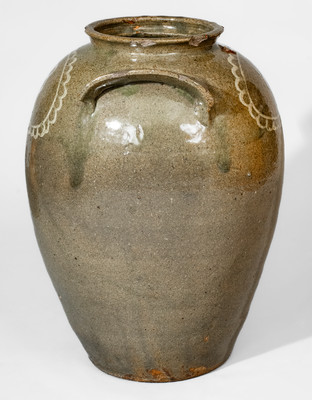 Attrib. Thomas Chandler, Edgefield District, SC Stoneware Jar w/ Kaolin-Slip Floral Decoration