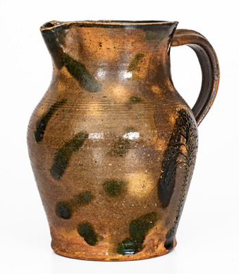 Exceedingly Rare Redware Pitcher w/ Elaborate Copper Slashes and Incised Tree, probably Greene Co, TN