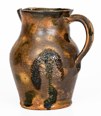 Exceedingly Rare Redware Pitcher w/ Elaborate Copper Slashes and Incised Tree, probably Greene Co, TN