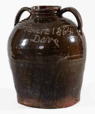 Exceedingly Rare and Important "Lm / Jan 12 1864 / Dave" Stoneware Jar, David Drake, Edgefield Dist, SC
