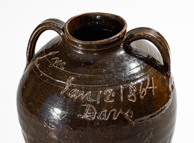 Exceedingly Rare and Important "Lm / Jan 12 1864 / Dave" Stoneware Jar, David Drake, Edgefield Dist, SC