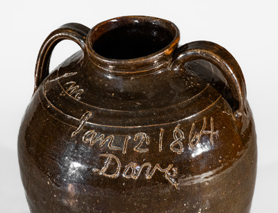 Exceedingly Rare and Important "Lm / Jan 12 1864 / Dave" Stoneware Jar, David Drake, Edgefield Dist, SC