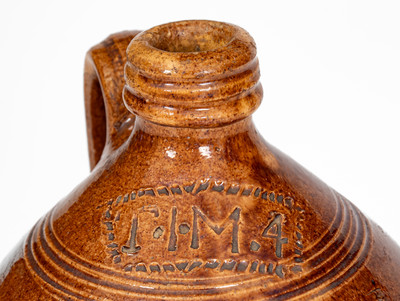 Extremely Rare "T.I.M.4" (Thomas Myers, Smyth County, Virginia) Redware Jug