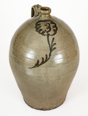 Attrib. Thomas Chandler, Edgefield District, SC Stoneware Jug with Iron-Slip Floral Decoration