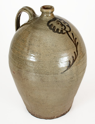 Attrib. Thomas Chandler, Edgefield District, SC Stoneware Jug with Iron-Slip Floral Decoration