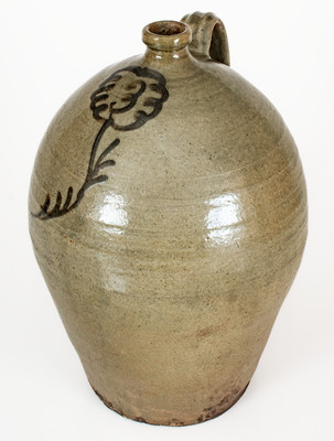 Attrib. Thomas Chandler, Edgefield District, SC Stoneware Jug with Iron-Slip Floral Decoration