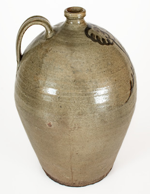 Attrib. Thomas Chandler, Edgefield District, SC Stoneware Jug with Iron-Slip Floral Decoration