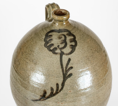 Attrib. Thomas Chandler, Edgefield District, SC Stoneware Jug with Iron-Slip Floral Decoration