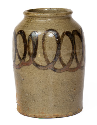 Small-Sized attrib. Thomas Chandler, Edgefield District, SC Stoneware Jar w/ Iron Slip Decoration