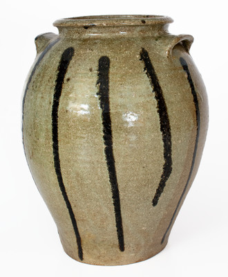 Rare Four-Gallon Alkaline-Glazed Stoneware Jar w/ Elaborate Iron Slip Decoration, probably Upstate SC