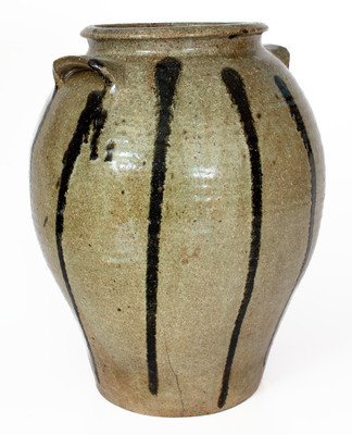 Rare Four-Gallon Alkaline-Glazed Stoneware Jar w/ Elaborate Iron Slip Decoration, probably Upstate SC