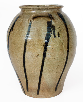 Rare Four-Gallon Alkaline-Glazed Stoneware Jar w/ Elaborate Iron Slip Decoration, probably Upstate SC