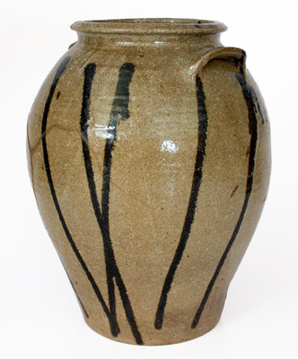 Rare Four-Gallon Alkaline-Glazed Stoneware Jar w/ Elaborate Iron Slip Decoration, probably Upstate SC