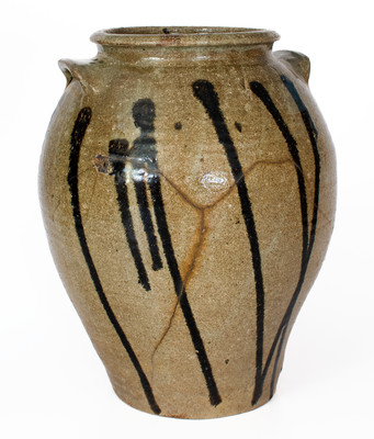 Rare Four-Gallon Alkaline-Glazed Stoneware Jar w/ Elaborate Iron Slip Decoration, probably Upstate SC