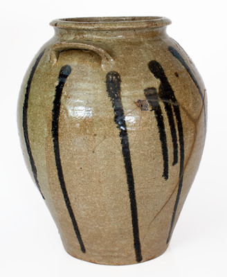Rare Four-Gallon Alkaline-Glazed Stoneware Jar w/ Elaborate Iron Slip Decoration, probably Upstate SC