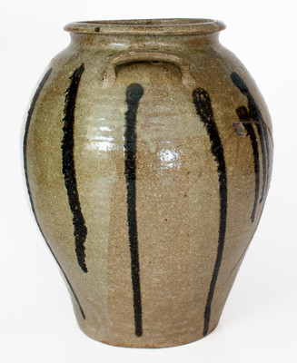 Rare Four-Gallon Alkaline-Glazed Stoneware Jar w/ Elaborate Iron Slip Decoration, probably Upstate SC