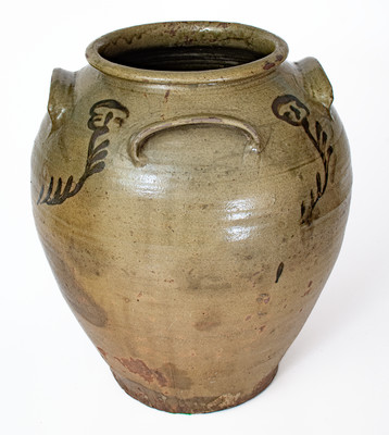 Exceptional attrib. Thomas Chandler, Edgefield District, SC Four-Handled Stoneware Jar