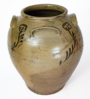 Exceptional attrib. Thomas Chandler, Edgefield District, SC Four-Handled Stoneware Jar