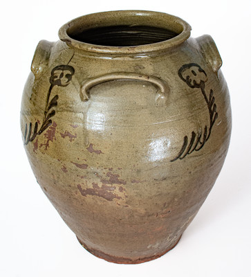 Exceptional attrib. Thomas Chandler, Edgefield District, SC Four-Handled Stoneware Jar