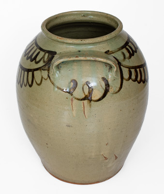Fine attrib. Thomas Chandler, Edgefield District, SC Stoneware Jar w/ Iron Slip Decoration