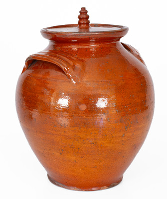 Rare Glazed Redware Jar w/ Lid, probably North Carolina, early to mid 19th century