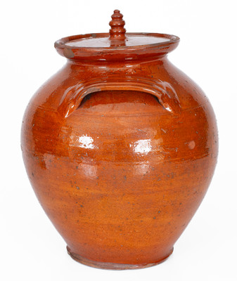Rare Glazed Redware Jar w/ Lid, probably North Carolina, early to mid 19th century