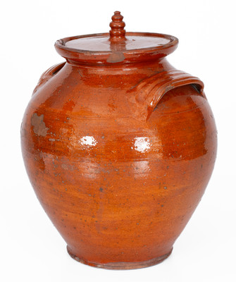 Rare Glazed Redware Jar w/ Lid, probably North Carolina, early to mid 19th century