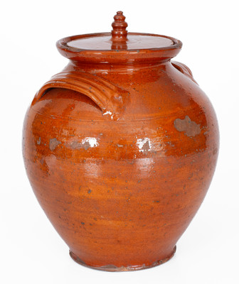 Rare Glazed Redware Jar w/ Lid, probably North Carolina, early to mid 19th century