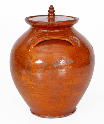 Rare Glazed Redware Jar w/ Lid, probably North Carolina, early to mid 19th century