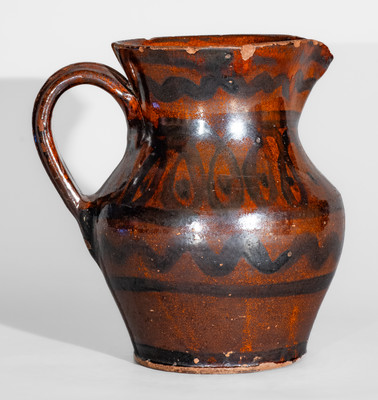Outstanding Redware Pitcher w/ Looping Manganese Slip Decoration, Tennessee or Virginia