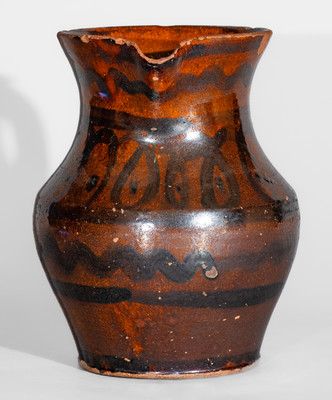 Outstanding Redware Pitcher w/ Looping Manganese Slip Decoration, Tennessee or Virginia