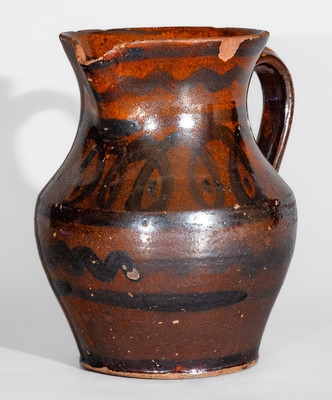 Outstanding Redware Pitcher w/ Looping Manganese Slip Decoration, Tennessee or Virginia